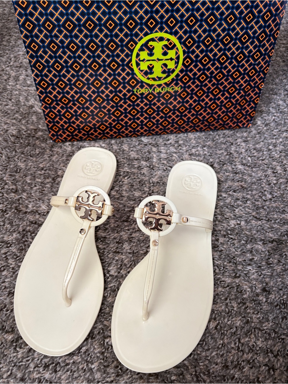Tory Burch Cream Miller Logo Thong Sandals